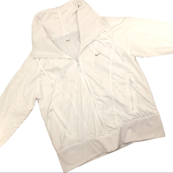 NIKE Lined Windbreaker High Neck White Sublimated Print Zip Bomber Jacket XL - Picture 2 of 16